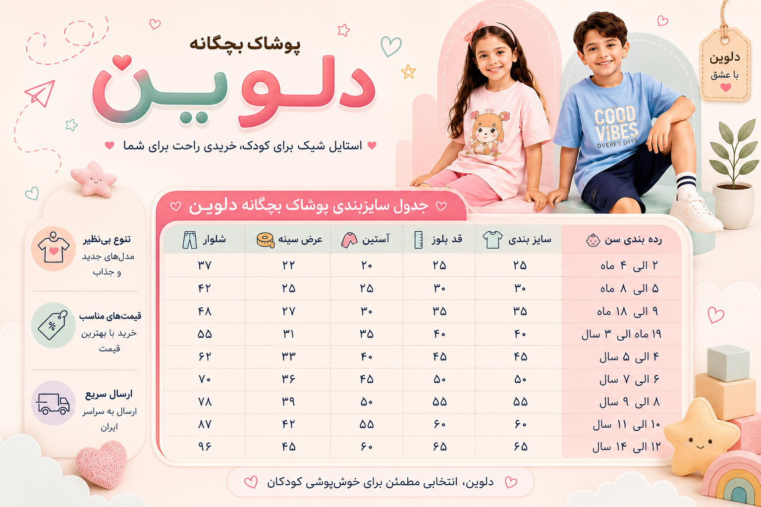 راهنمای انتخاب سایز لباس نوزاد تا ۱۴ سال