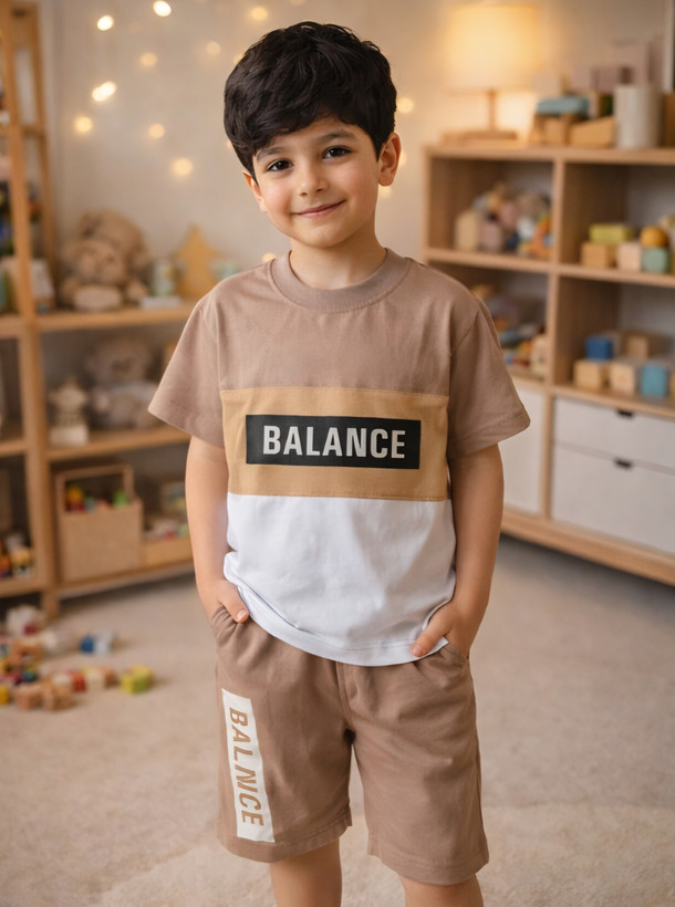 ست تیشرت و شلوارک پسرانه طرح Balance | پنبه سوپر لاکرا اعلا