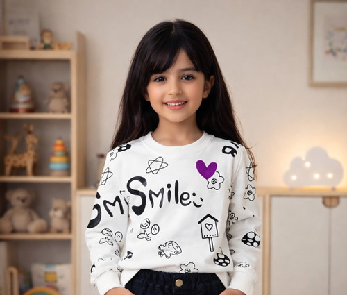 بلوز سفید دخترانه طرح smile جنس پنبه دورس